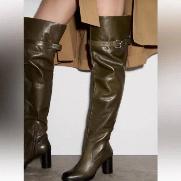 Zara Shoes - ZARA HEELED LEATHER KNEE HIGH BOOTS